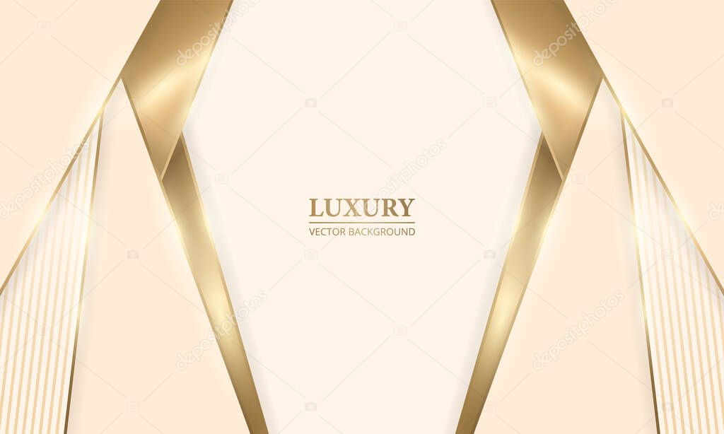 Elegant realistic cream shade luxury design background with golden lines and shadows.