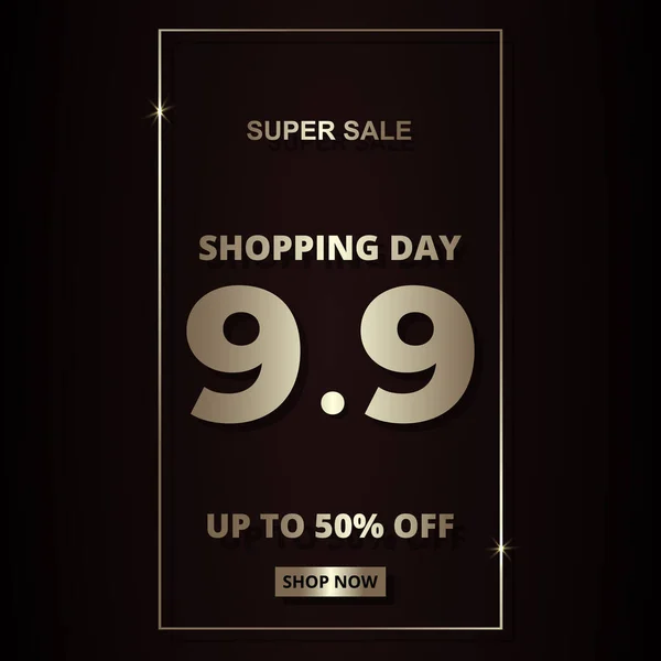 9.9 Shopping day luxury golden elegant hot sale promotion banner template. — Stock Vector