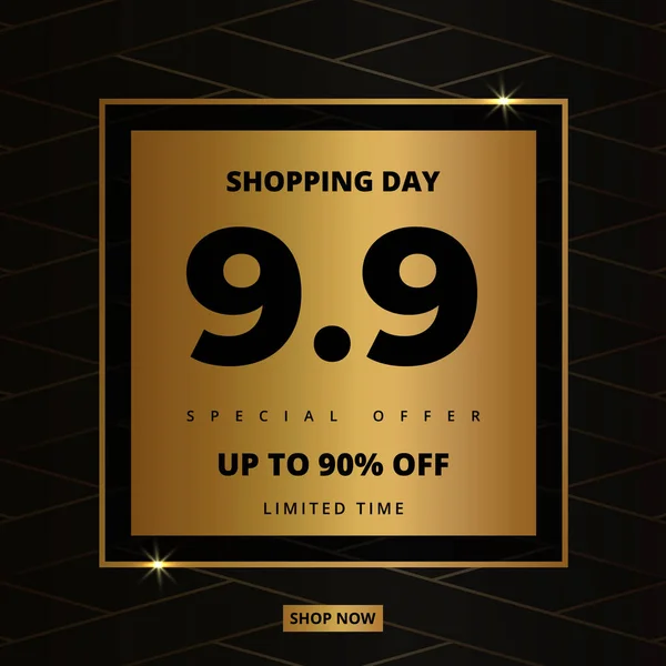 9.9 Shopping day golden luxury elegant hot sale promotion banner — Stock Vector