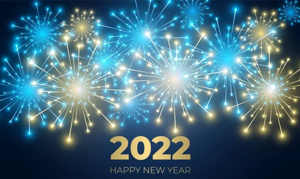 2022 Yeni Yıl şenlik arka planı havai fişekler ve ışıltılı kutlama ışıkları.
