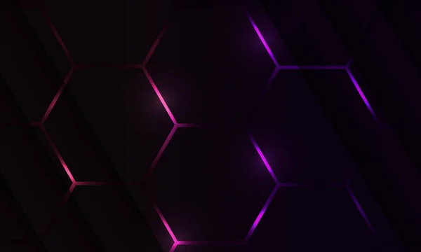 Dark hexagon gaming fond abstrait avec des éclairs de couleur violette et rose. — Image vectorielle