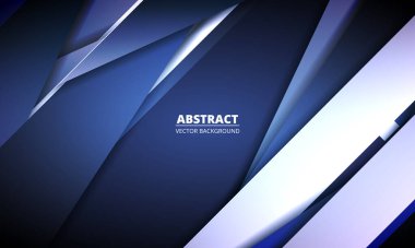 Mavi ve beyaz üç boyutlu geometrik şekilli koyu mavi ve modern bir arka plan. Vektör illüstrasyonu