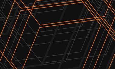 Gri ve turuncu geometrik çizgileri ve çizgileri olan siyah soyut modern arka plan. Vektör illüstrasyonu