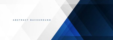 Geometrik şekilli beyaz ve mavi soyut geniş pankart. Koyu mavi ve beyaz soyut arka plan. Vektör illüstrasyonu