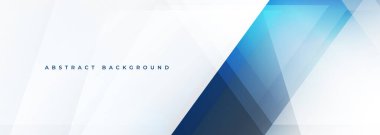 White modern abstract wide banner with blue line and geometric shapes. White and blue abstract background. Vector illustration