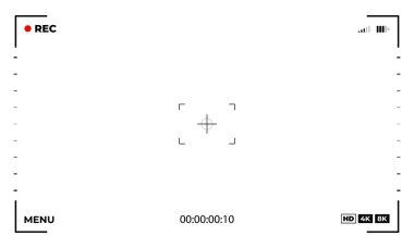 Video kamera görüntüleyici. Fotoğraf makinesi çerçevesi. Sinematik yapım boş elektronik ekran kamerasını örtüyor. Video ekran vektör şablonu.