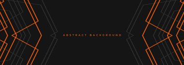Gri ve turuncu geometrik çizgiler ve dış hatları olan siyah modern fütürist soyut arka plan. Geniş pankart vektör illüstrasyonu