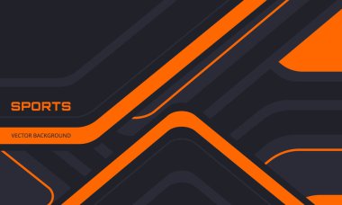 Soyut tasarım unsurları, açıları ve okları olan siyah ve turuncu spor arka planı. Soyut koyu gri ve turuncu spor arka plan. Vektör illüstrasyonu