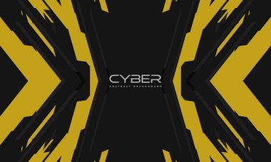 Futuristik oyun posteri. Teknolojik okları olan siyah ve sarı siber arka plan. Vektör illüstrasyonu