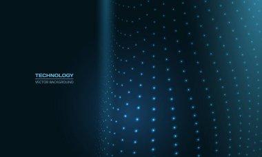 Mavi noktalı soyut zemin, parlayan düğümler ve kavisli ızgara, derin donanma gradyanı ve neon ışıkları fütüristik ağ atmosferi, ince hareket ve teknoloji için derinlik yaratıyor.