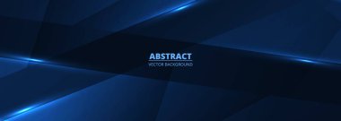 Koyu mavi geometrik arka plan keskin üçgen paneller, neon parlaklığı ve katmanlı derinlik fütüristik kurumsal teknoloji atmosferi, parlak yüzeyler, ince gradyanlar ve dinamik