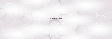 Beyaz altıgen ızgara soyut arka plan yumuşak parlak paneller, ince gölgeler, zayıf bağlantı çizgileri ve kurumsal markalaşma için ideal geometrik yineleme ile temiz minimal teknoloji estetiği sunar,