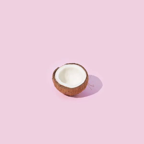 Coconut Pastel Pink Background Tropical Fruit Summer Minimal Concept — 图库照片