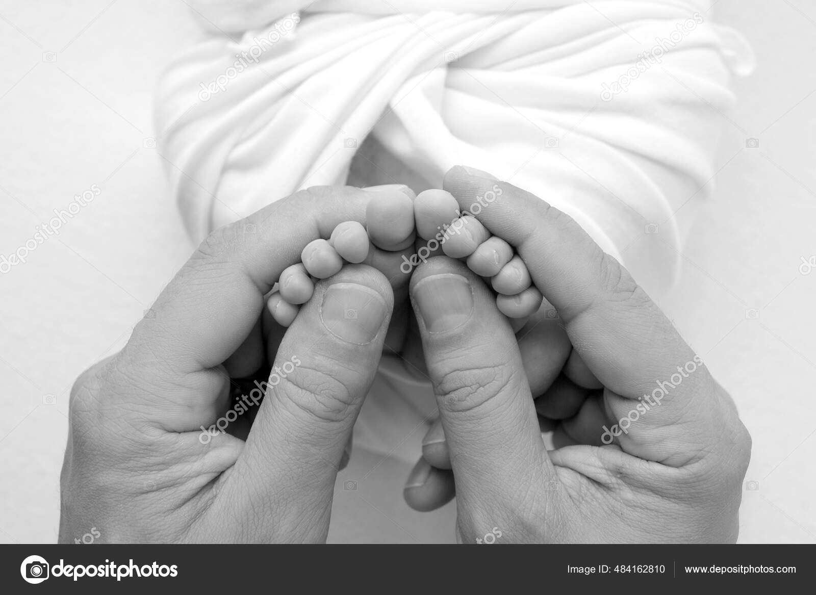 Manos De Los Padres Las Piernas Del Recien Nacido En Manos De Mama Y Papa Pies De Bebe En Sus Manos Blanco Y Negro Fotografia De Stock C Vad Len Depositphotos