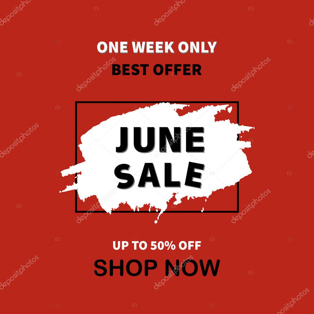 June sale. Sale offer price sign. Brush vector banner. Discount text. Vector