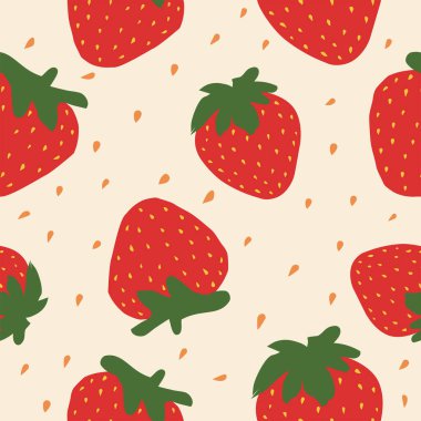 Hafif arka planda çilek deseni, yeşil yapraklar, vektör çizimi. Lezzetli böğürtlen arkaplanı. Çocuklar için uygun tekstil, ambalaj, duvar kağıdı.