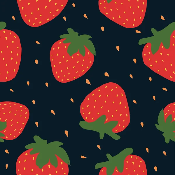 Koyu arkaplanda vektörsüz çilek şekilli karalama şekli, taze meyve - sağlıklı yiyecek. Çilek pürüzsüz desen. Lezzetli dutlar..