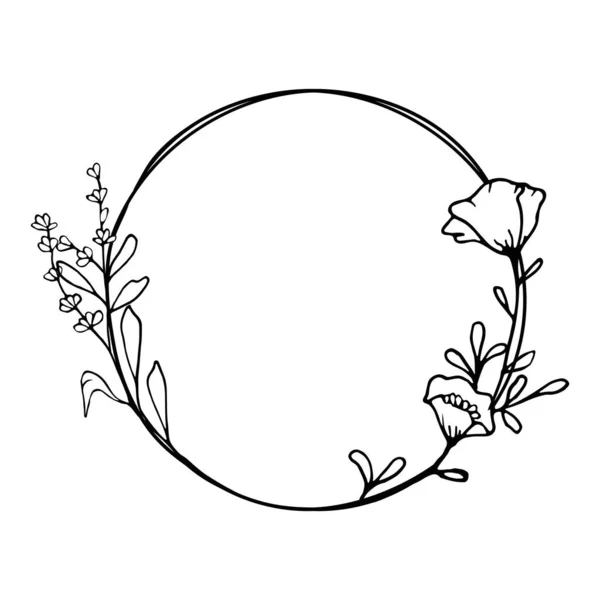 Hand Drawn Poppy Flower Wreath Cute Doodle Style Transparent Background — 스톡 벡터