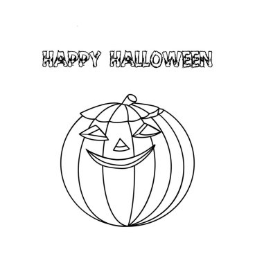 Mutlu Cadılar Bayramı. Siyah ve beyaz kabak surat gülümsüyor. Çocuklar için boyama sayfası için karalama tarzında vektör illüstrasyonu.