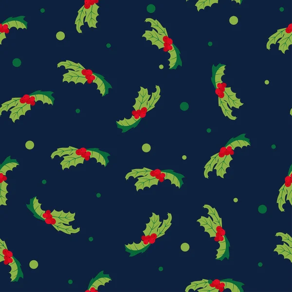 Modèle Sans Couture Holly Ilex Branch Avec Berry Leaves Mistletoe — Image vectorielle