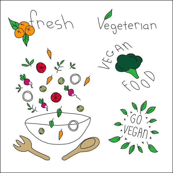 Ícones de comida Vegan — Vetor de Stock