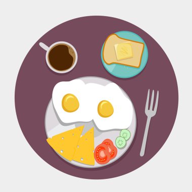 Kahve saati ile kahvaltı simgeler düz