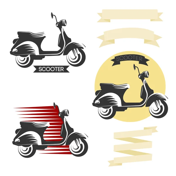 Set of classic scooter emblems, icons and badges. — Stock Vector