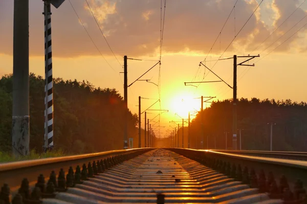 Залізничні на заході сонця — стокове фото