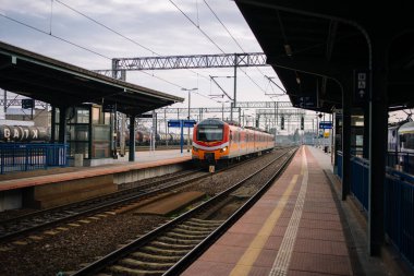 Gdansk Merkez Tren İstasyonu 'na yaklaşan tren.
