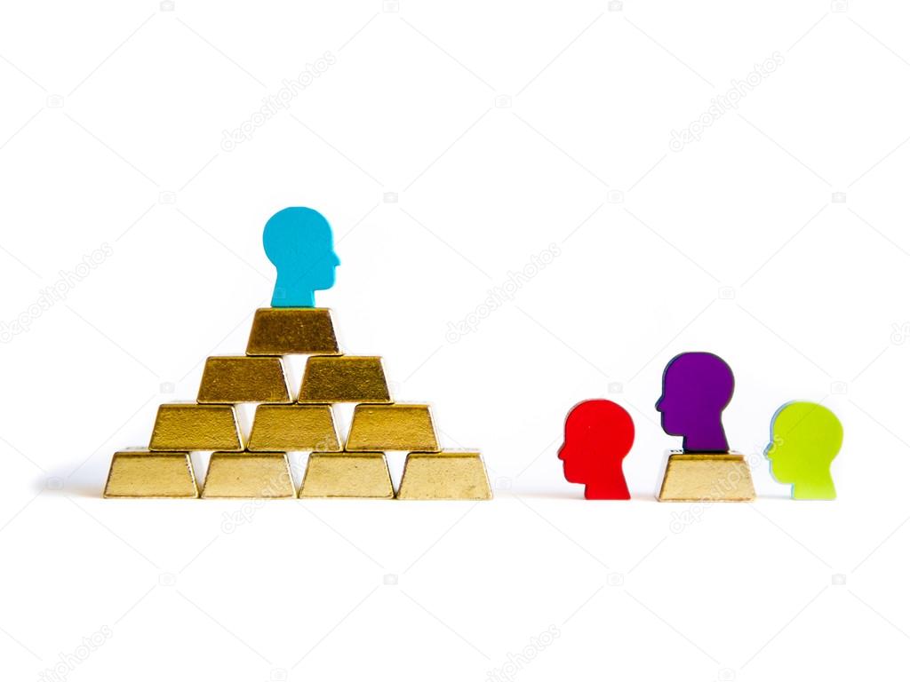 Golden bricks, wealth inequality conceptualization isolated