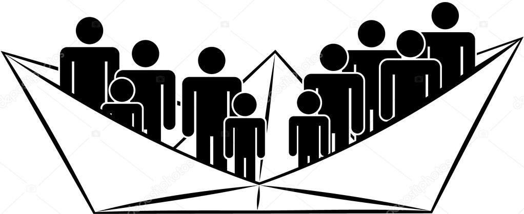Adult and children silhouetes in paper ship,vector
