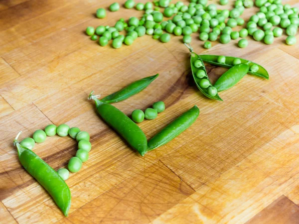 Word Pea geschreven met erwten — Stockfoto