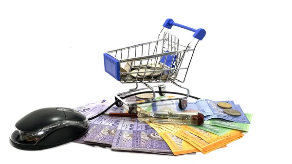 슈퍼 카트, 말레이시아 현금, 컴퓨터 마우스 온라인 비즈니스의 개념 — 스톡 사진