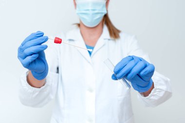 Tıbbi Örnek Analizi Sunar Test Örnekleri Laboratuvarı Deney Sunumları Meslek İş Giysileri Koruyucu Vitesler Giyen Bilim Tartışmaları