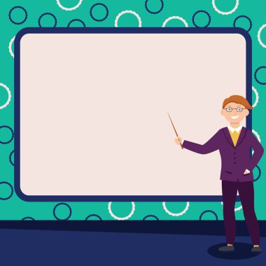 Soyut Profesör Ders Veriyor Konsept İlan Kurulu Tasarım Öğretmeni Ayrıntılı Fikir Veren Bilgi Sergisi Sunuyor