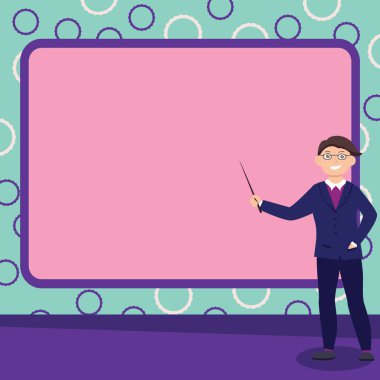 Soyut Profesör Ders Veriyor Konsept İlan Kurulu Tasarım Öğretmeni Ayrıntılı Fikir Veren Bilgi Sergisi Sunuyor