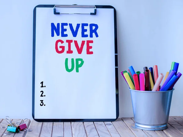 Writing displaying text Never Give Up. Business idea be persistent to keep on trying to improve the condition Inspirational business technology concept with copy space — Stock Photo, Image