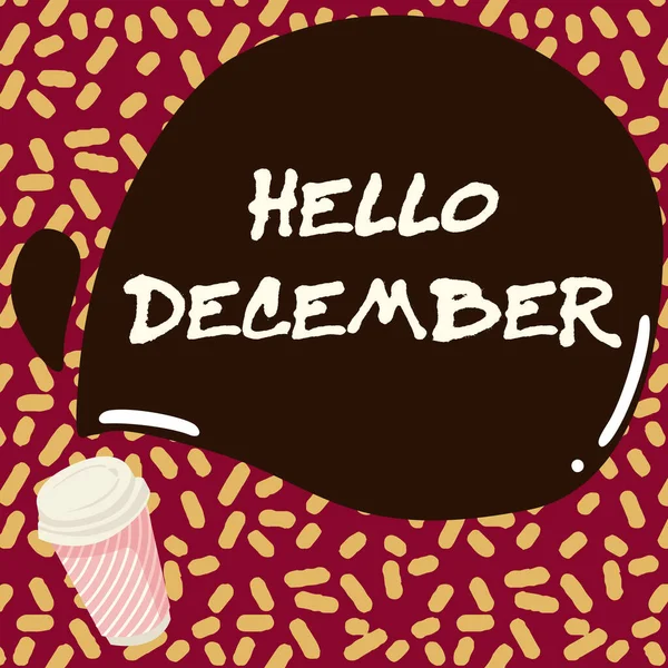こんにちは12月に表示されます。年の12月を歓迎するときに使用されるビジネスアプローチの挨拶カラフルなデザインメッセージを表示,抽象的なコーヒーショップメニュー — ストック写真