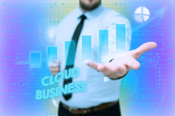 Podpis pokazujący Cloud Business. Prezentacja biznesowa świadczenie usług internetowych udostępnionych użytkownikom Gentelman Uniform Standing Holding New Futuristic Technologies. — Zdjęcie stockowe