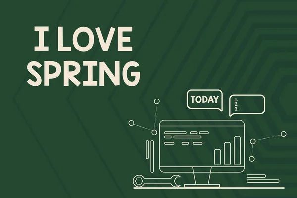 Segno di scrittura a mano I Love Spring. Business showcase raccontando perché avere un forte affetto per questa stagione Computer Maintenance and Repair Concept, Abstract Communication Technology — Foto Stock