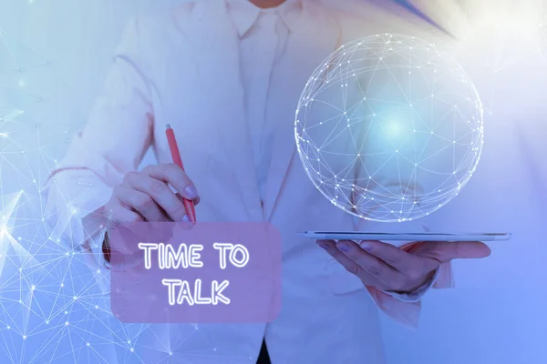 Didascalia di testo che presenta Time To Talk. Parola Scritto su per discutere con l'individuo a fondo o per trasmettere informazioni Inspirational business technology concept with copy space — Foto Stock