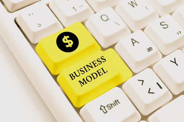 Tekst pokazujący inspirację Model biznesowy. Model przeglądu biznesowego pokazujący, jak firma działa w celu generowania większego zysku Maszyna do pisania Umowa licencyjna użytkownika końcowego, wpisując nowe hasło sieciowe — Zdjęcie stockowe