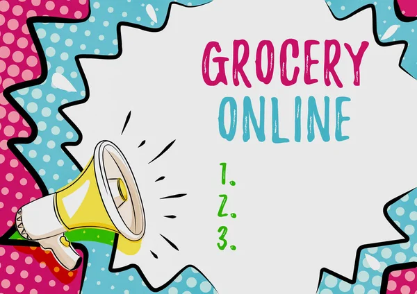 Légende textuelle présentant Grocery Online. Mot pour la version numérique du supermarché acceptant la commande en ligne Colorful Design Afficher un message important, Actualité annonce abstraite — Photo