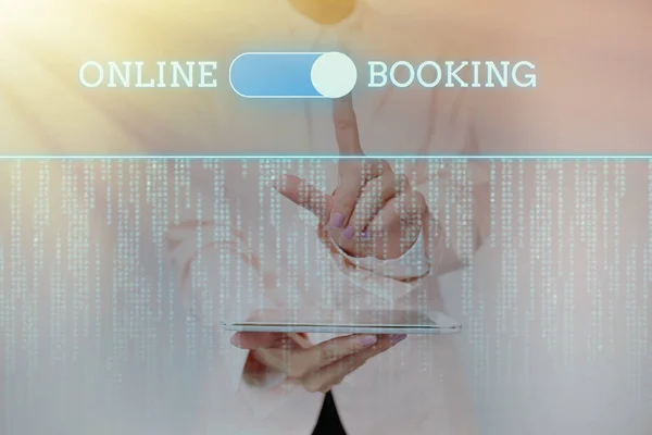 Handwriting text Online Booking. Business idea allows consumers to reserve for activity through the website Inspirational business technology concept with copy space — Stock Photo, Image