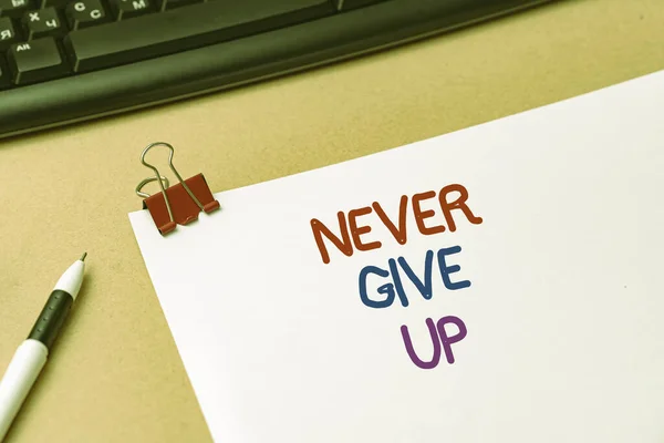 Text caption presenting Never Give Up. Internet Concept be persistent to keep on trying to improve the condition Inspirational business technology concept with copy space — Stockfoto