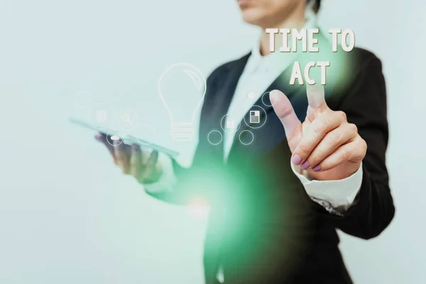 Conceptual display Time To Act. Concept meaning the right moment to start working or doing stuff right away Inspirational business technology concept with copy space — Stock Photo, Image