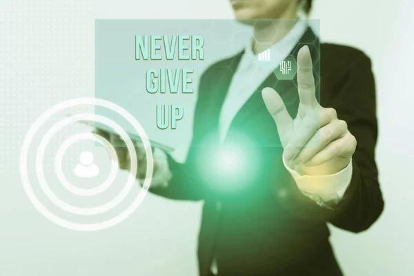 Text caption presenting Never Give Up. Word Written on be persistent to keep on trying to improve the condition Inspirational business technology concept with copy space — Foto de Stock