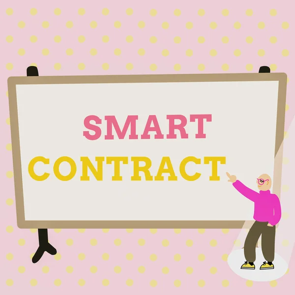 Conceptual caption Smart Contract. Conceptual photo digital agreement to control the transfer of digital currencies Colorful Design Displaying Message, Abstract Discussing Important News — Foto de Stock