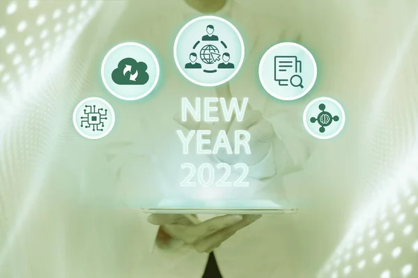 Kavramsal başlık Yeni Yıl 2022. Tatil Taze Başlangıcını Kutlamak için bir kelime Kopya Alanı ile ilham verici iş teknolojisi kavramı — Stok fotoğraf