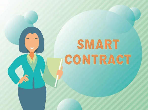 Text sign showing Smart Contract. Business approach digital agreement to control the transfer of digital currencies Abstract Discussing Important News, Explaining And Reporting Concept — Foto de Stock